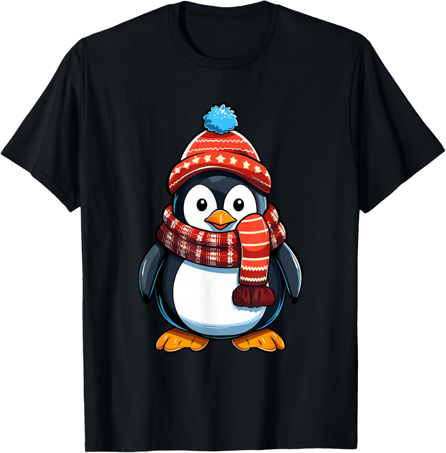 Cute Penguin Christmas Lights Santa Hat Xmas Pajama T-Shirt - T-Shirt | Black