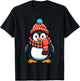 Cute Penguin Christmas Lights Santa Hat Xmas Pajama T-Shirt - T-Shirt | Black