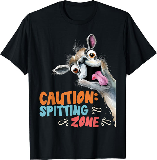 Lama CAUTION SPITTING ZONE Funny Alpaca T-Shirt - T-Shirt | Black