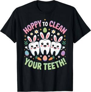 Hoppy To Clean Your Teeth Easter Day Dental Hygiene Squad T-Shirt - T-Shirt | Black