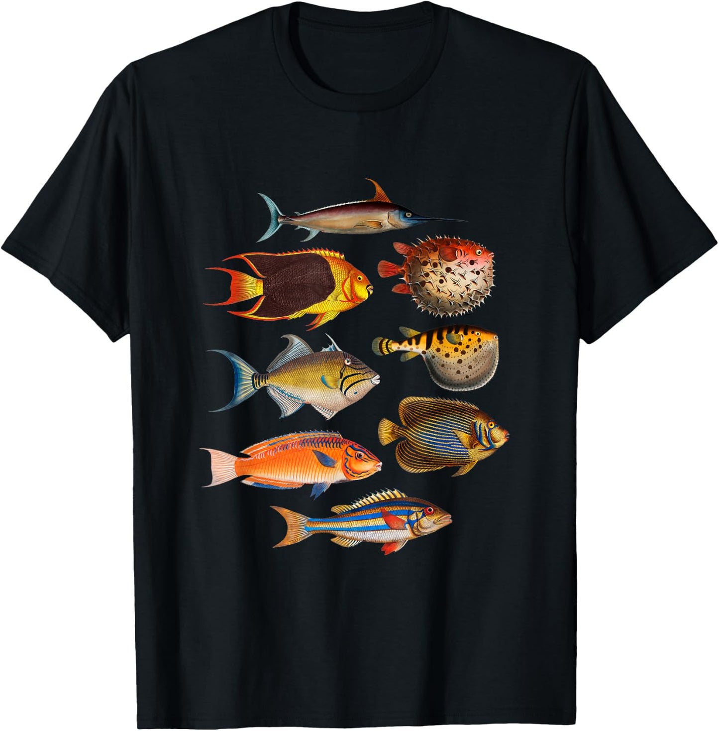 Ichthyology Fishes History Earth And Nature Sea Antique Art T-Shirt - T-Shirt | Black