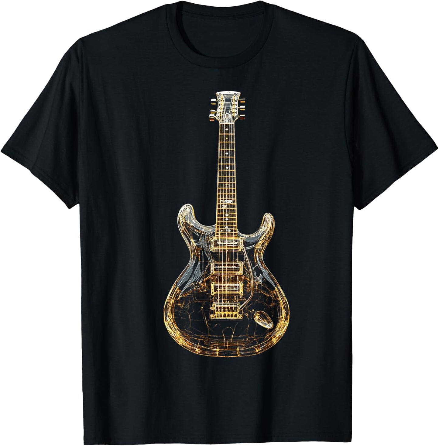 Guitar Musical Instrument Pattern Illustration Guitar , Black, S T-Shirt - T-Shirt | Black