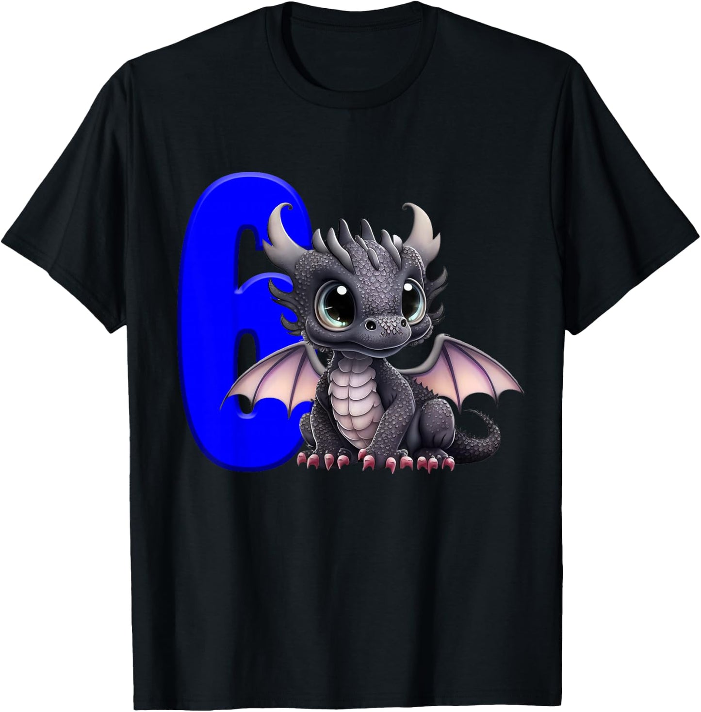 6th Birthday Shirt Dragon Party Birthday Boy Blue Kids 6 Six T-Shirt - T-Shirt | Black