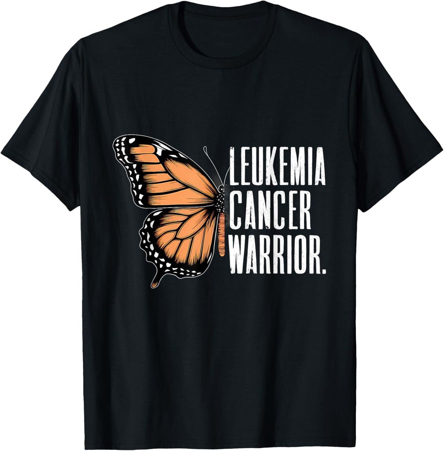 Leukemia Cancer Awareness Butterfly Warrior Orange Ribbon T-Shirt - T-Shirt | Black