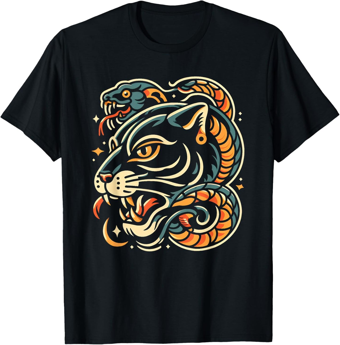 Snake And Panther Traditional Tattoo Artist Ink Tattooist T-Shirt - T-Shirt | Black