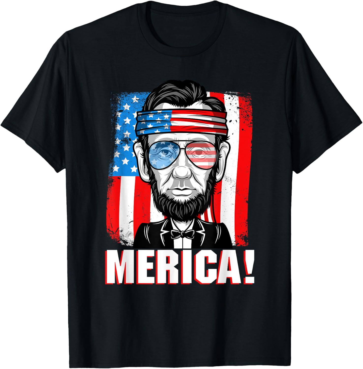 Merica Abe Lincoln 4th of July USA American Flag Men Boys T-Shirt - T-Shirt | Black