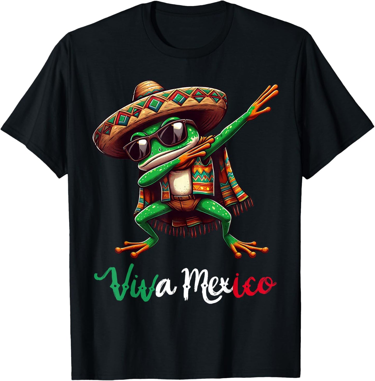 Viva Mexico Dabbing Frog Sombrero Mexican Party T-Shirt - T-Shirt | Black