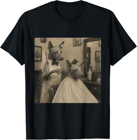 Vintage Barber Dog Funny Xoloitzcuintli Barbershop Decor T-Shirt - T-Shirt | Black