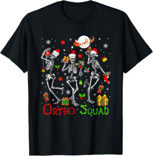 Ortho Squad Christmas Three Santa Skeletons Proud Job T-Shirt - T-Shirt | Black