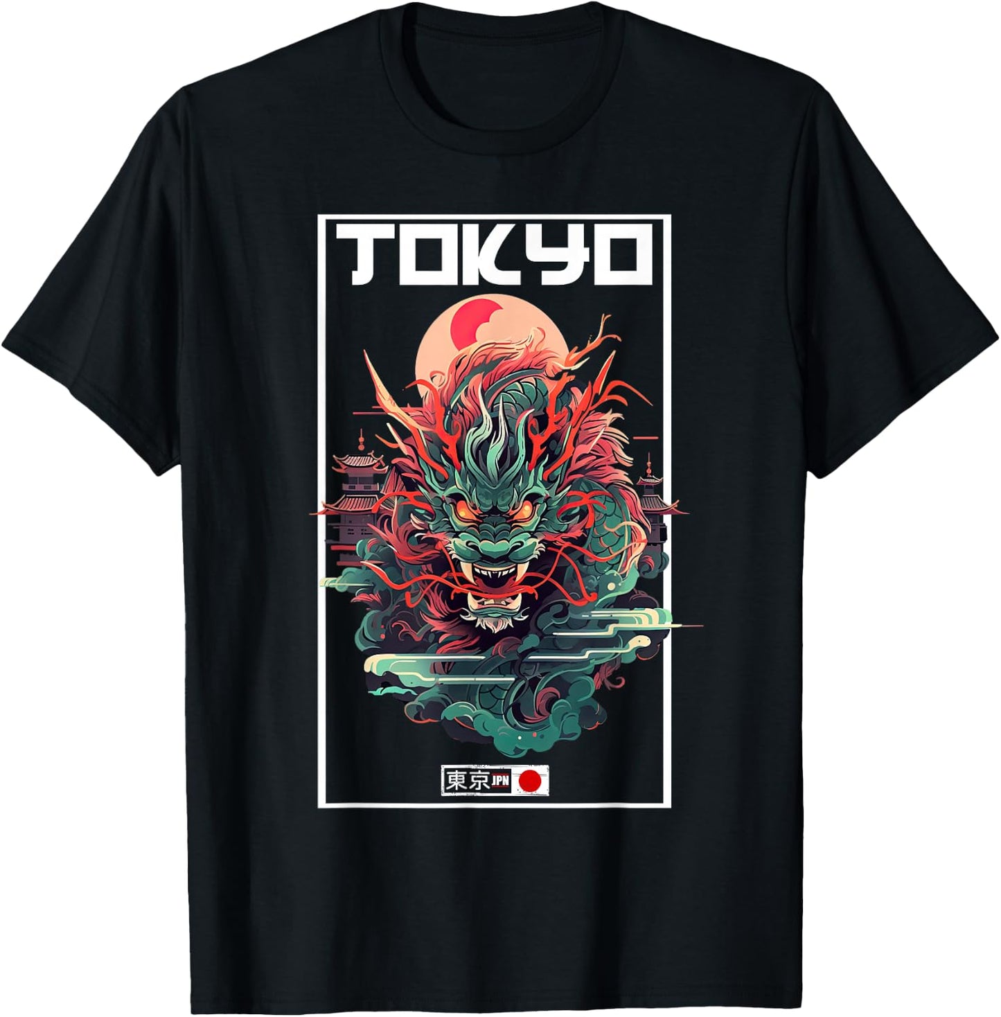 Asian inspired vintage style 80s retro Japanese Tokyo Dragon T-Shirt - T-Shirt | Black