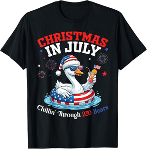 Merry Christmas in July Day Goose Chillin Through 250 Yrs T-Shirt - T-Shirt | Black