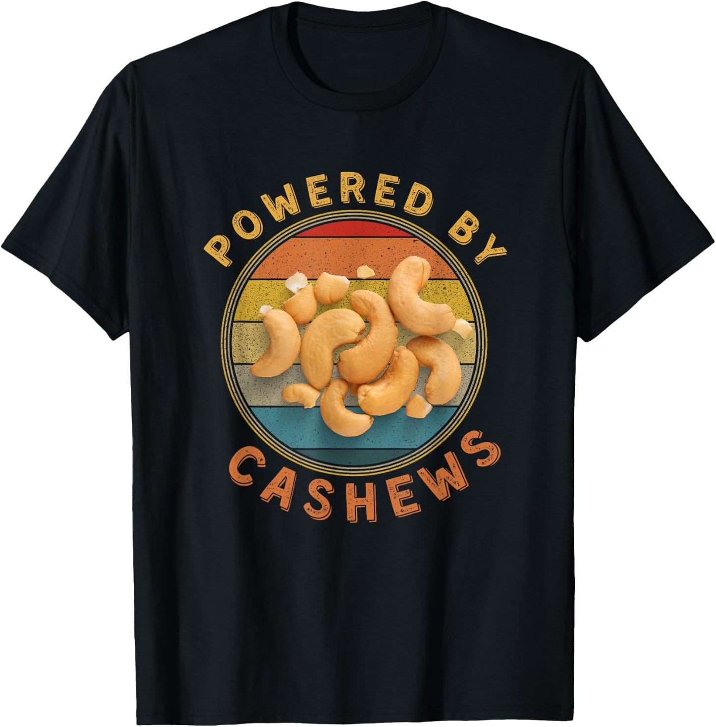 Powered By Cashews Funny Retro Cashew Nuts Lover Costume T-Shirt - T-Shirt | Black