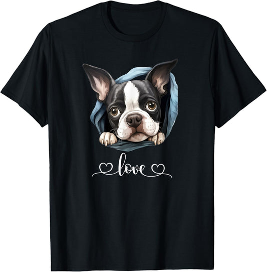 Cute Dog Graphic Love Puppy Boston Terrier Dog T-Shirt - T-Shirt | Black