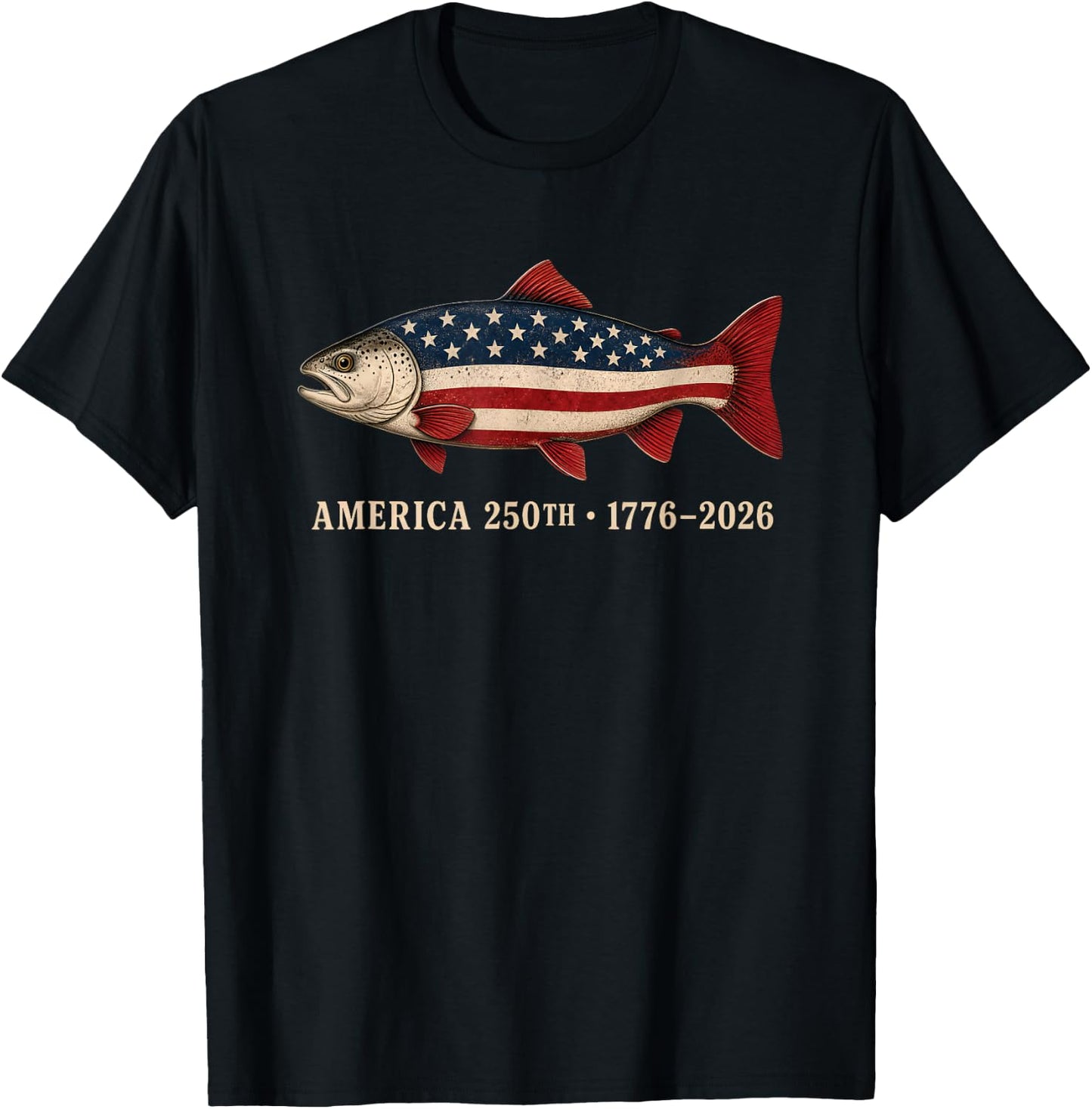 250 America Years 1776 2026 Fishing USA Flag 250th Birthday T-Shirt - T-Shirt | Black