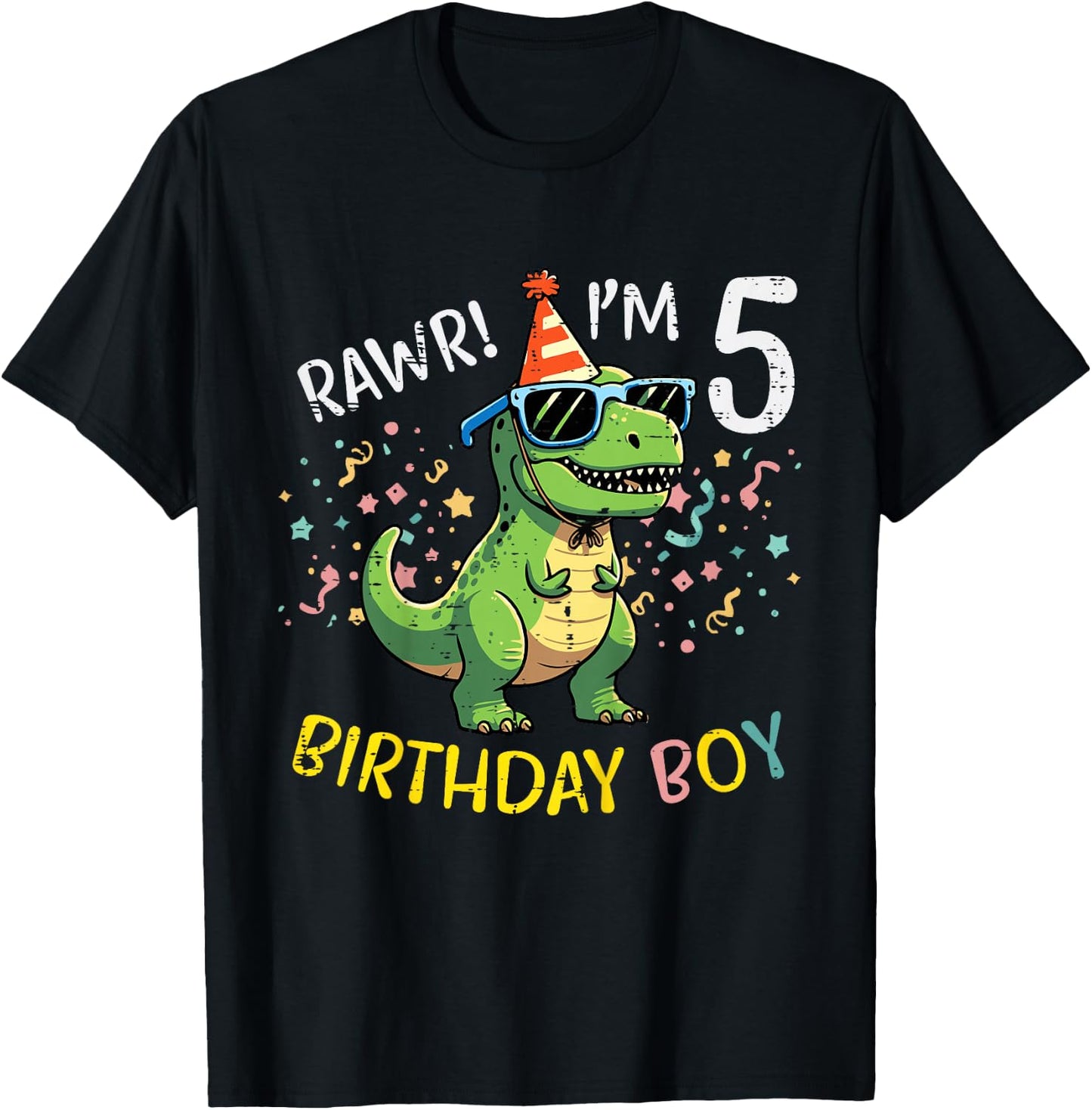 5th Birthday Trex Bday Boy Rawr Im 5 Years Old Boys Kids T-Shirt - T-Shirt | Black
