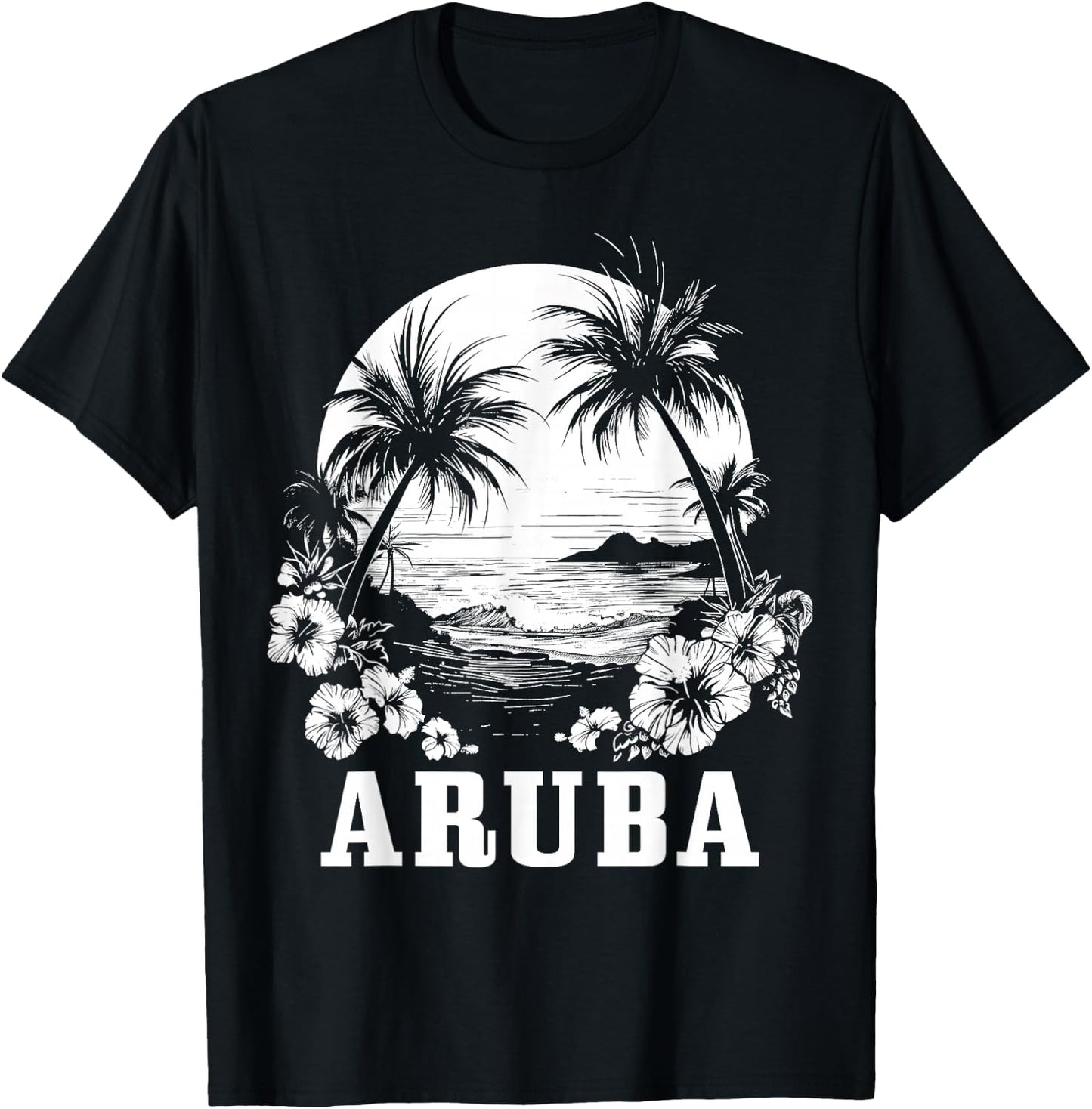 Aruba Vintage Souvenir Hibiscus Flowers Surfer Beach T-Shirt - T-Shirt | Black