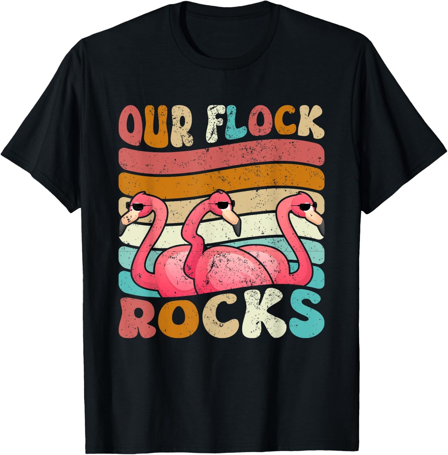 Our Flock Rocks Flamingo Matching Family Vacation T-Shirt - T-Shirt | Black