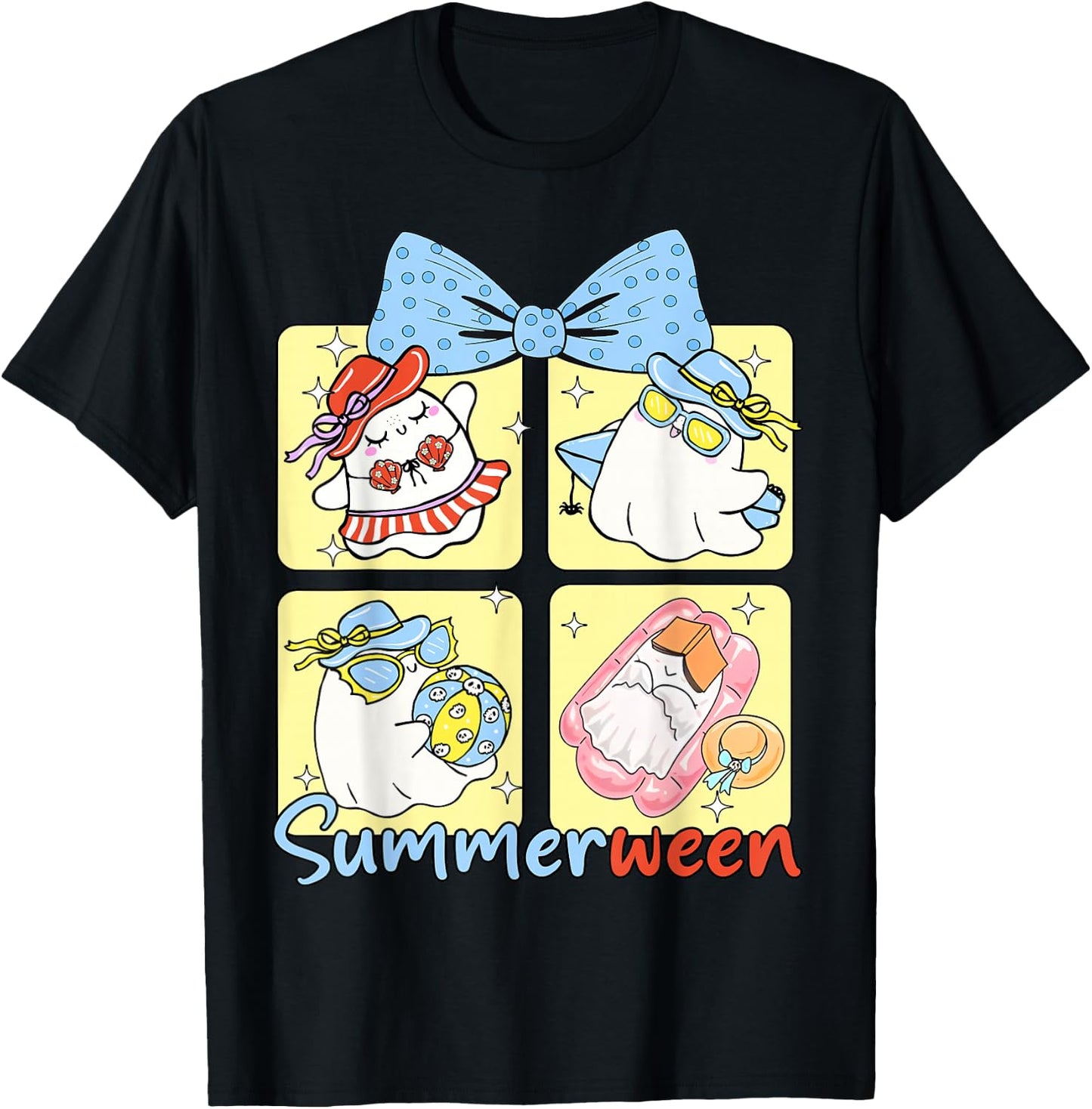 Funny Summerween Vibes Boo Spooky Vacation T-Shirt - T-Shirt | Black