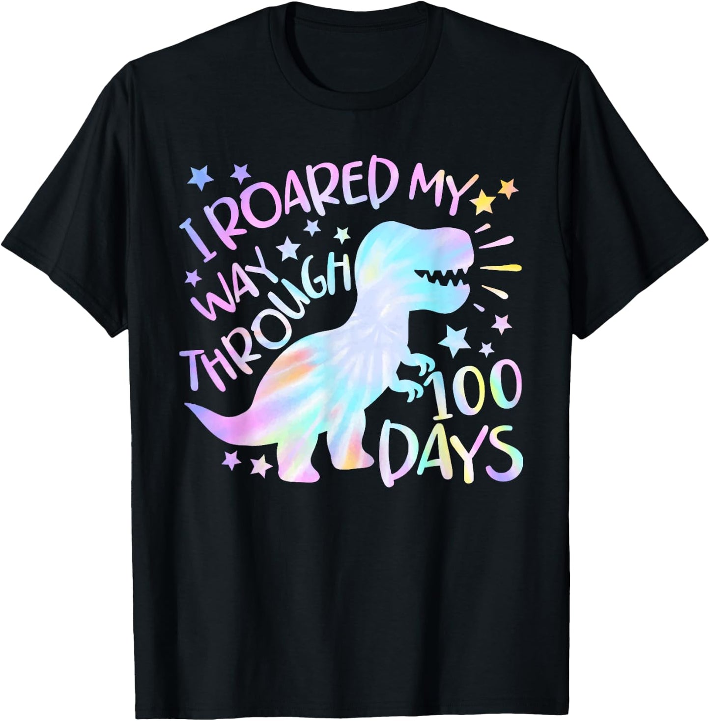 I Roared My Way Through 100 Days Dinosaur T Rex For Kids T-Shirt - T-Shirt | Black