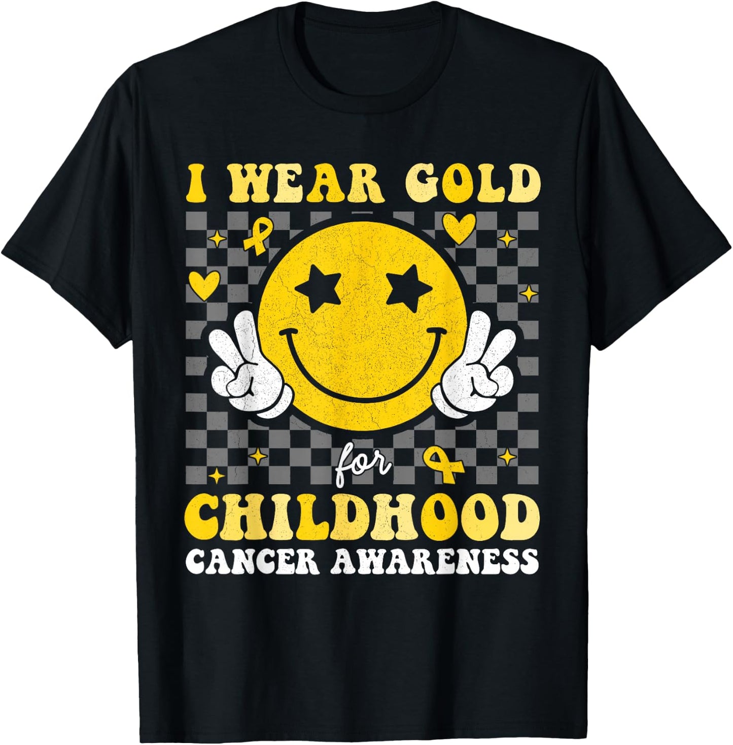 Retro I Wear Gold For Childhood Cancer Awareness Kids T-Shirt - T-Shirt | Black