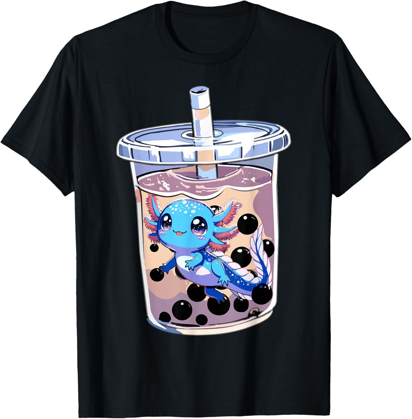Boba Axolotl Kawaii Axolotl Bubble Tea Boba T-Shirt - T-Shirt | Black