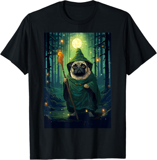 Pug Wizard Cute Funny Dog Pixel Art Women Kids T-Shirt - T-Shirt | Black