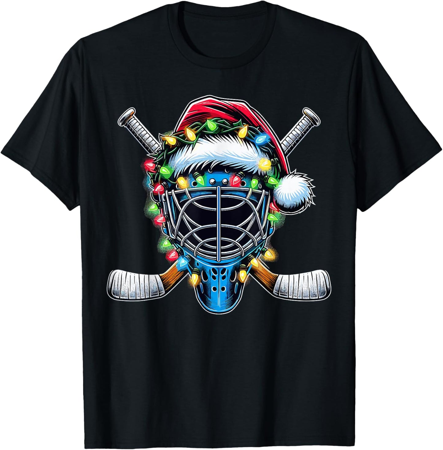 Santa Christmas Hockey Player T-Shirt - T-Shirt | Black