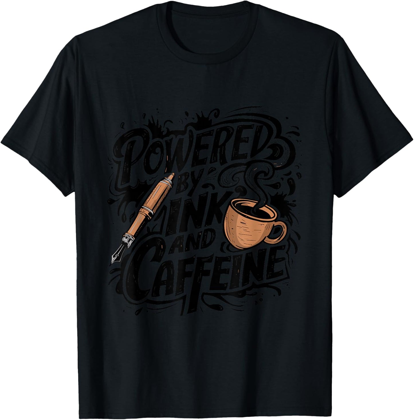Powered by Ink and Caffeine - Fountain Pen Lover T-Shirt - T-Shirt | Black