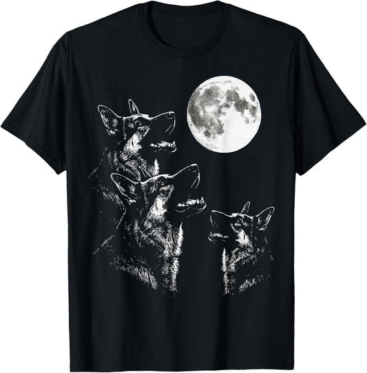 German Shepherd Howling At Moon T-Shirt - T-Shirt | Black