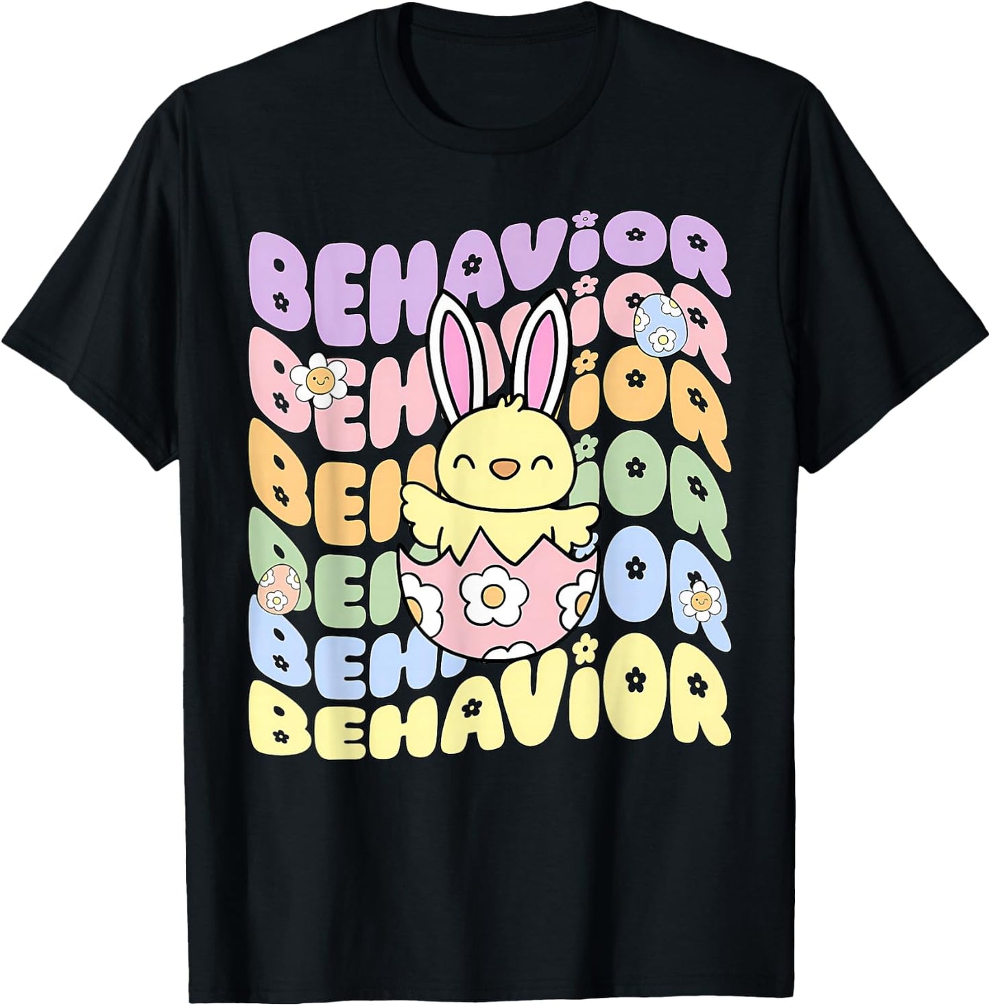 Retro Behavior Analyst Easter Bunny ABA Behavior Therapist T-Shirt - T-Shirt | Black