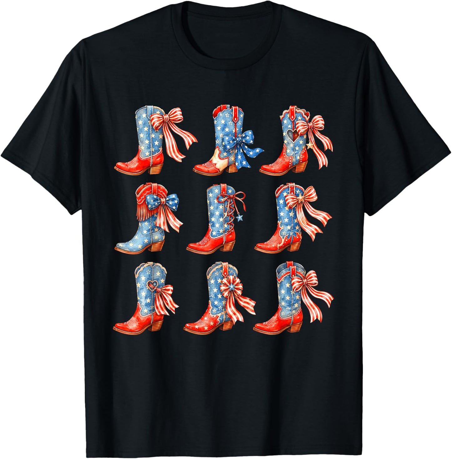 Western Cowboy Boots Cowgirl USA American Flag 4th of July T-Shirt - T-Shirt | Black