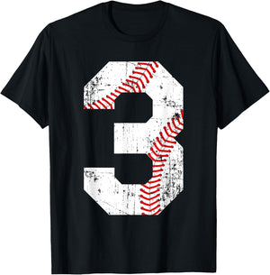 Vintage Baseball 3 Jersey Number T-Shirt - T-Shirt | Black