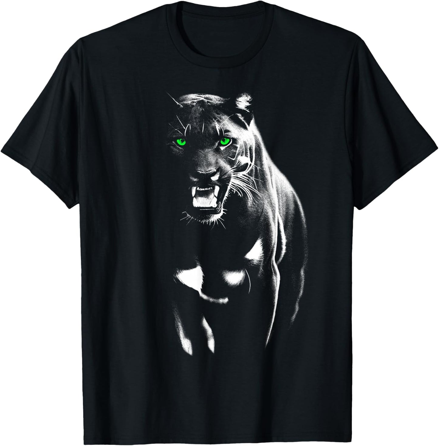 Wild Proud Panther with Cool Green Eyes Shows Teeth T-Shirt - T-Shirt | Black
