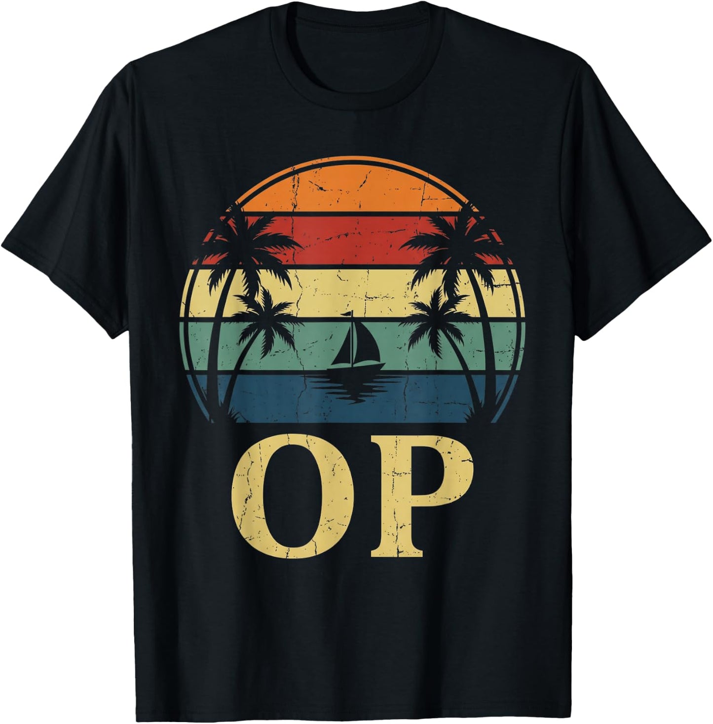 Op Ocean Vintage Pacific Ocean Beach Sun Palm Trees Retro T-Shirt - T-Shirt | Black