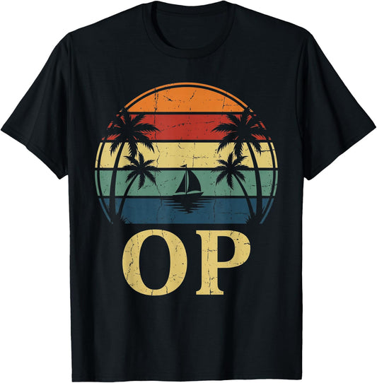 Op Ocean Vintage Pacific Ocean Beach Sun Palm Trees Retro T-Shirt - T-Shirt | Black