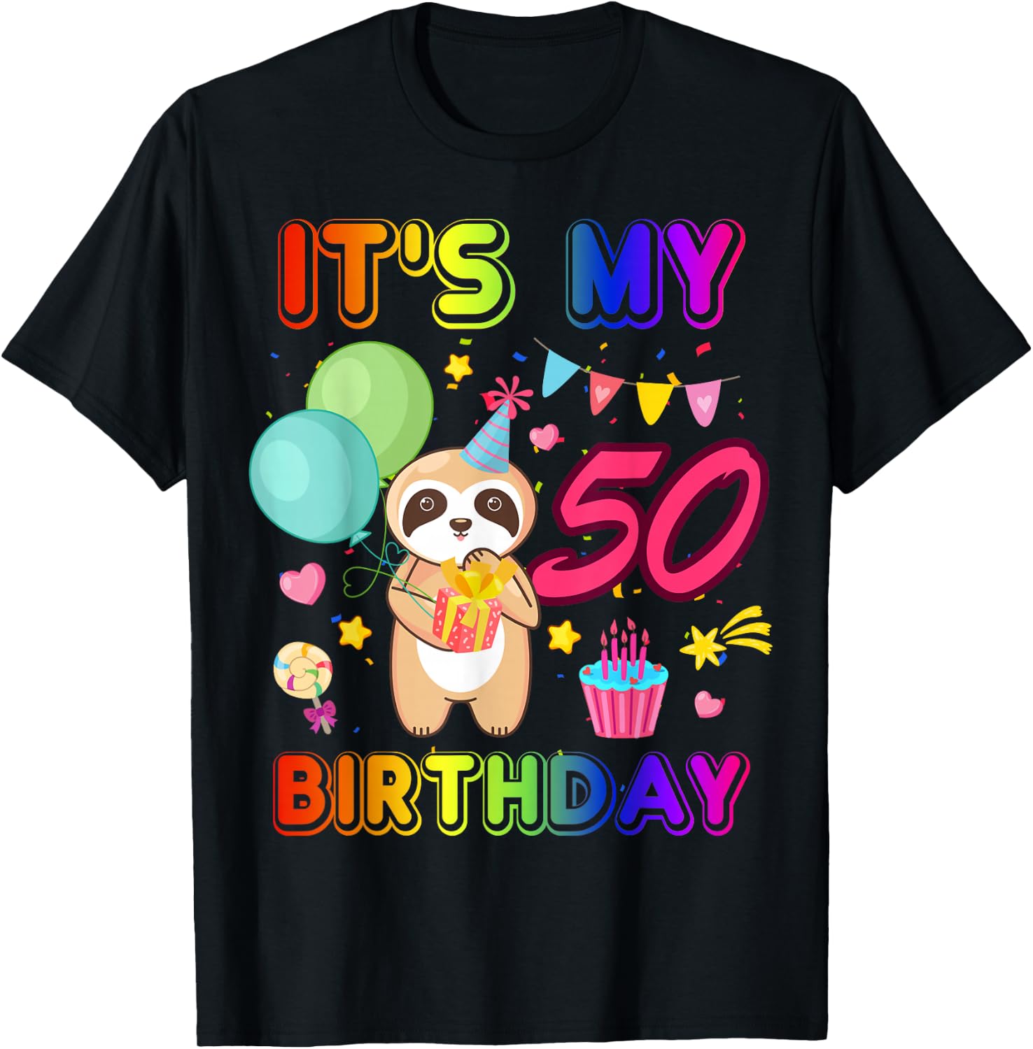 50 Year Old Birthday Sloth Animal Zoo 50th B-Day Crew Party T-Shirt - T-Shirt | Black
