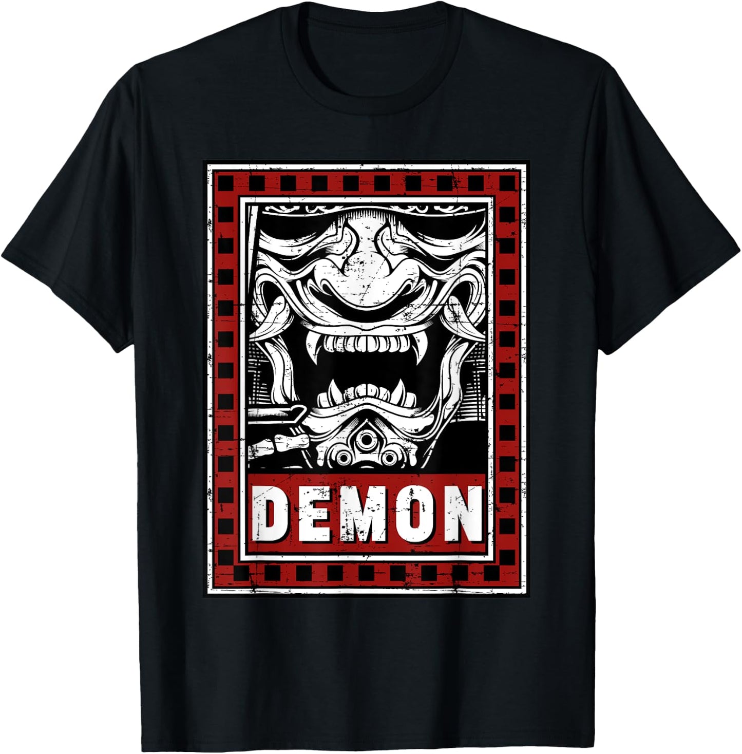 Japanese Demon Harajuku Oni Face Mask T-Shirt - T-Shirt | Black