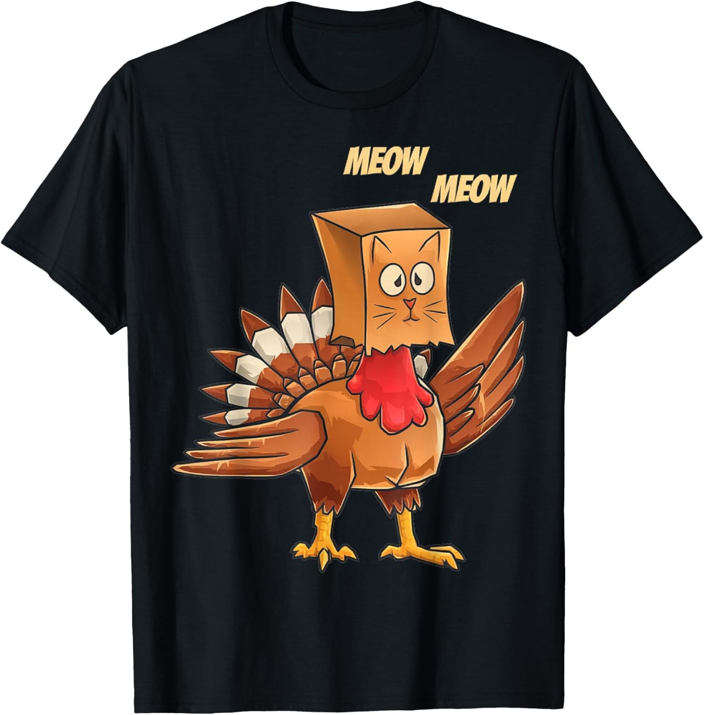 Thanksgiving Turkey Masked Cat Meow Funny Thanksgiving T-Shirt - T-Shirt | Black