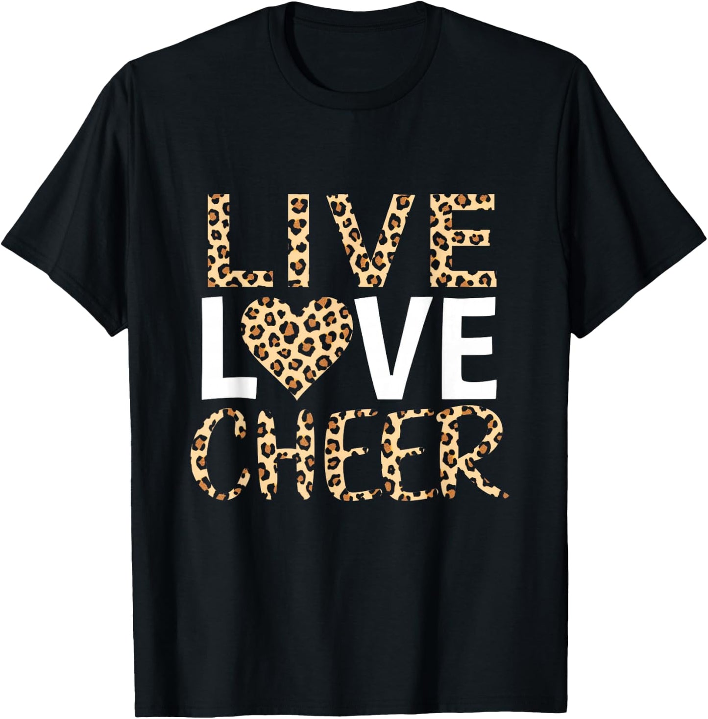 LIVE LOVE Cheerleading Leopard Print T-Shirt - T-Shirt | Black