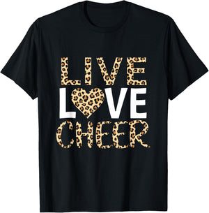 LIVE LOVE Cheerleading Leopard Print T-Shirt - T-Shirt | Black