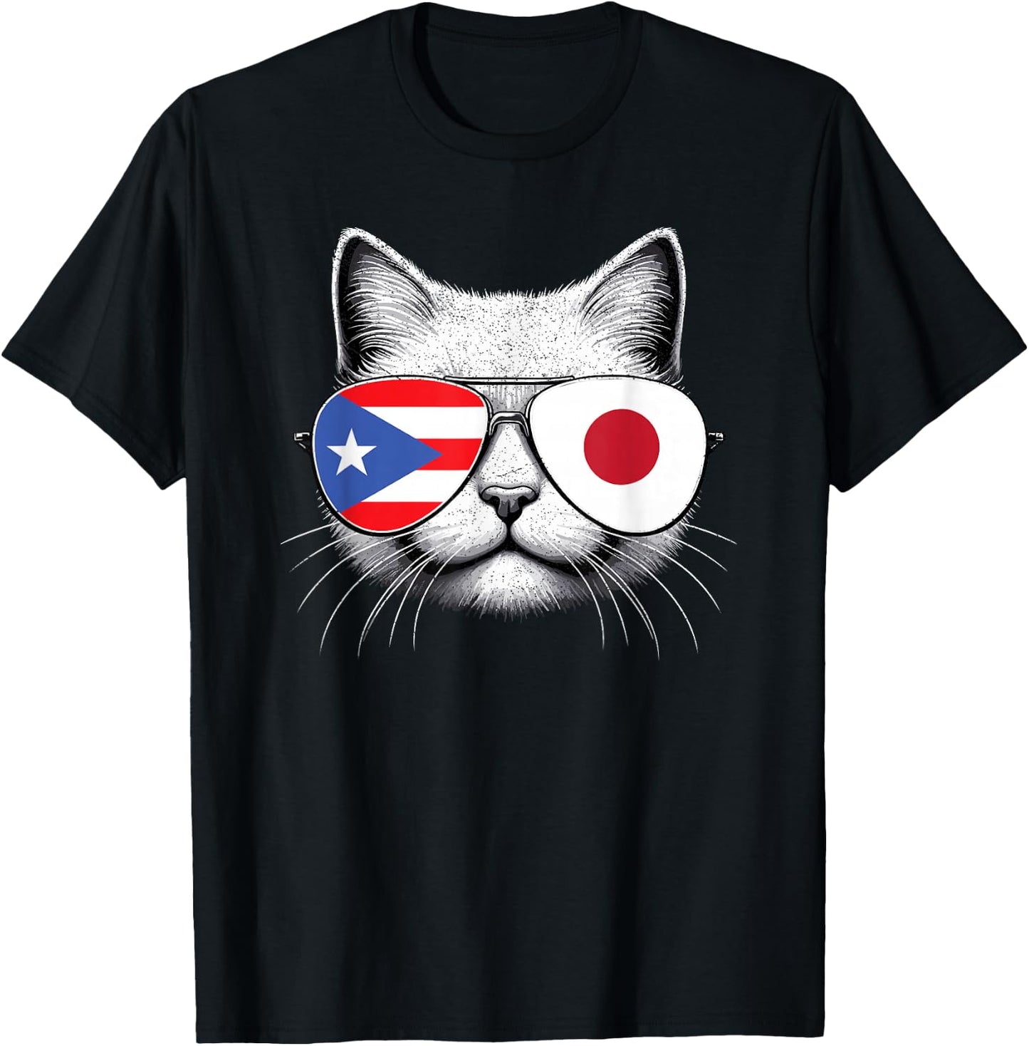Puerto Rican Japanese Funny Cat Puerto Rico Japan Flag T-Shirt - T-Shirt | Black