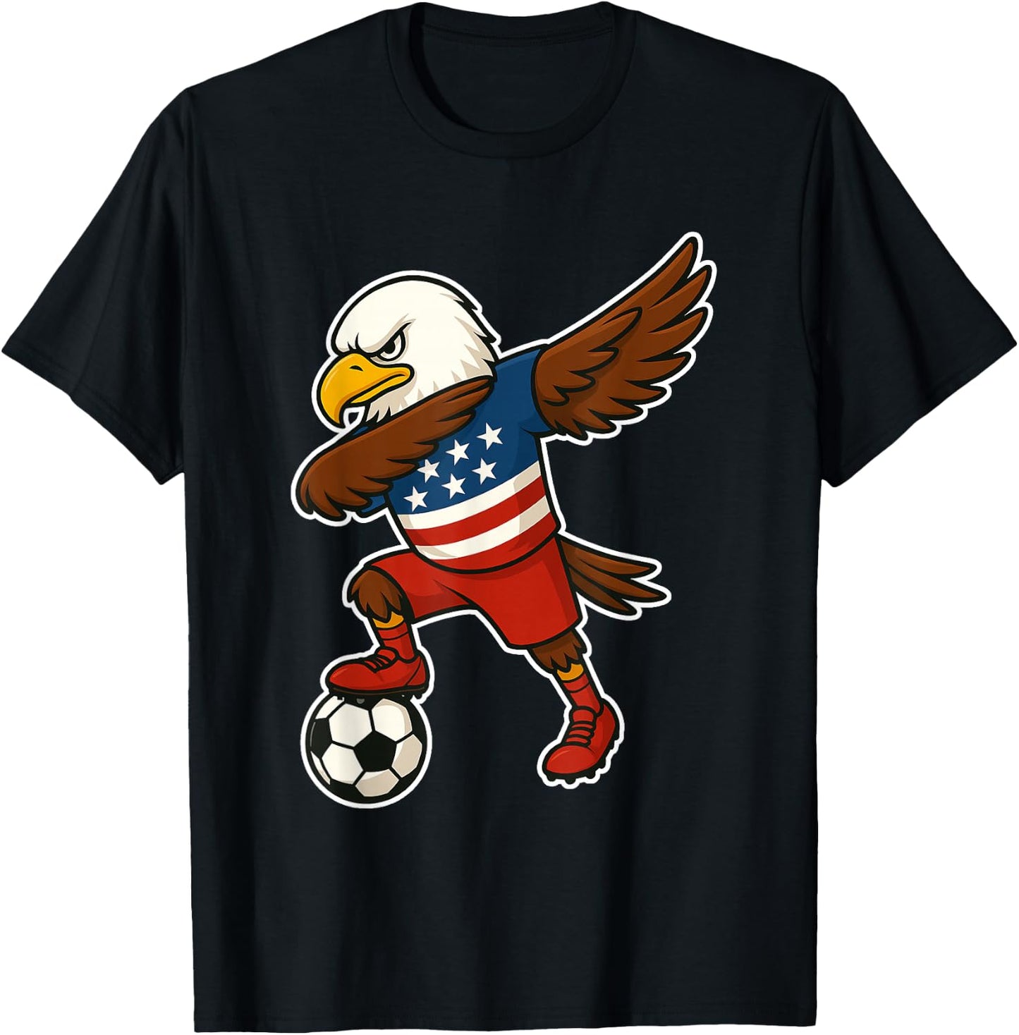 Funny Dabbing Bald Eagle USA Soccer - USA Flag Soccer T-Shirt - T-Shirt | Black