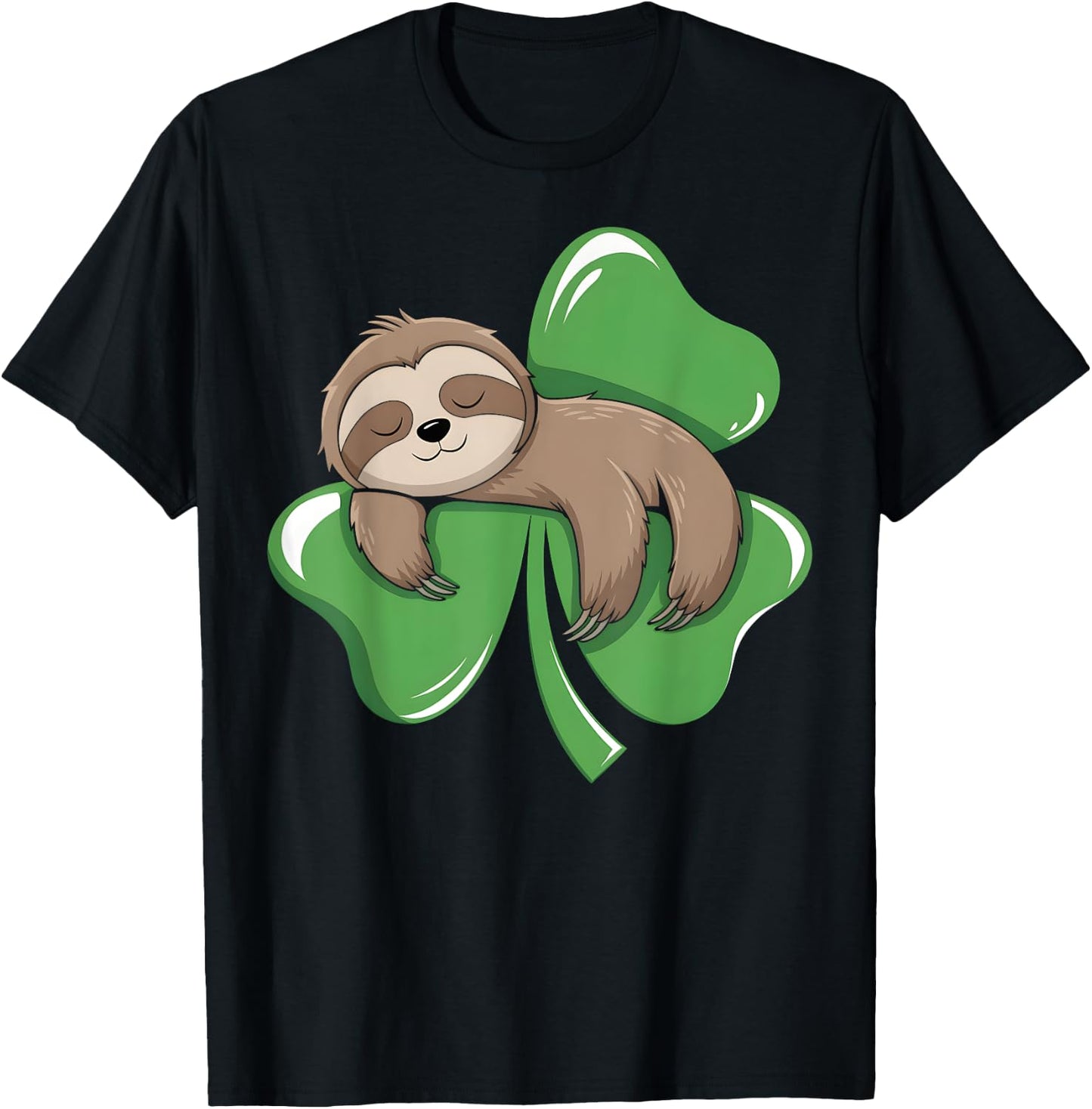 Lazy Irish Sloth Shamrock Clover Saint Patrick's Day Animal T-Shirt - T-Shirt | Black