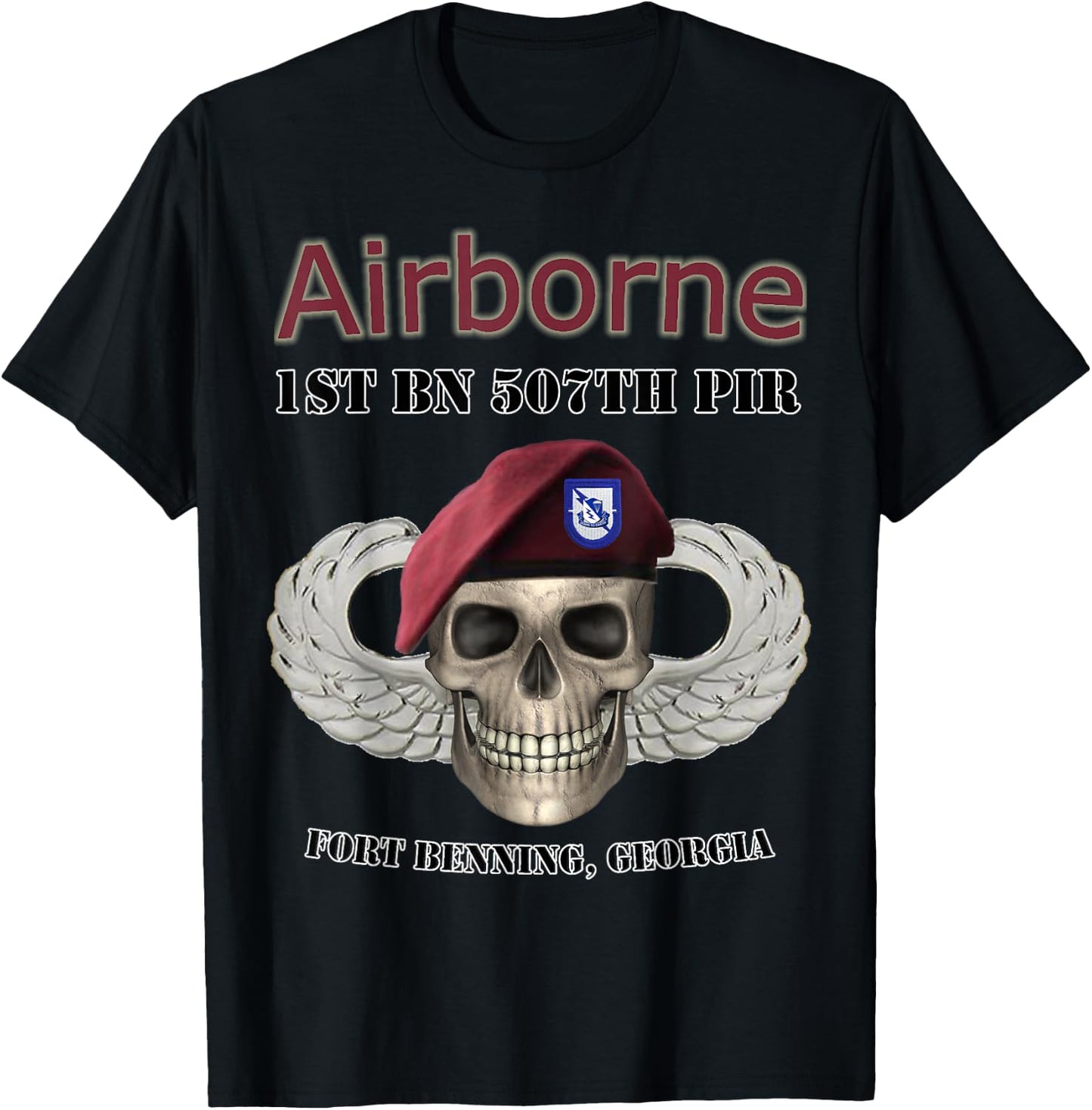 1st Bn 507th Parachute Infantry Regiment- Ft Benning design T-Shirt - T-Shirt | Black