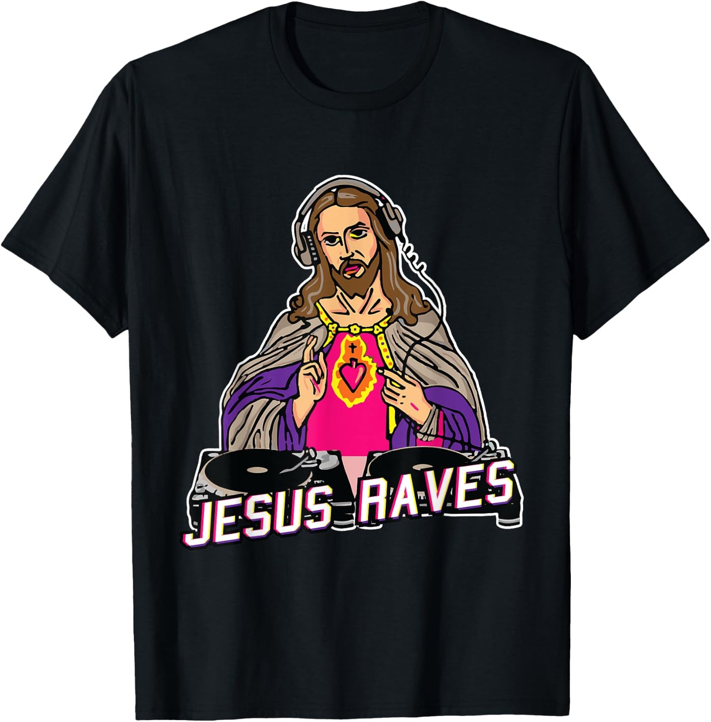 Jesus Raves Christmas EDM Music X-Mas Party Christian DJ T-Shirt - T-Shirt | Black