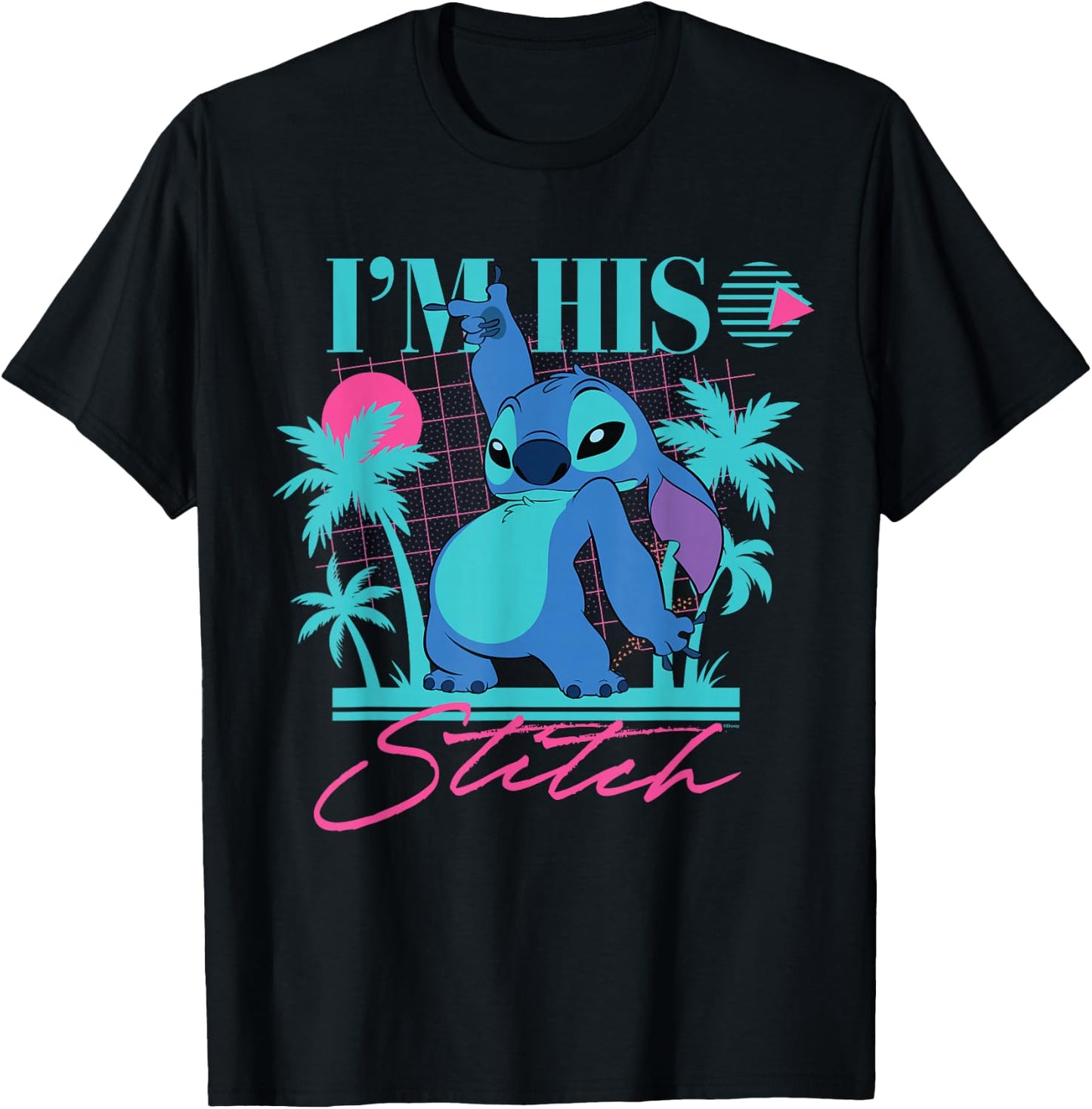 Disney Stitch Retro '90s Couples Matching I'm His Stitch T-Shirt - T-Shirt | Black
