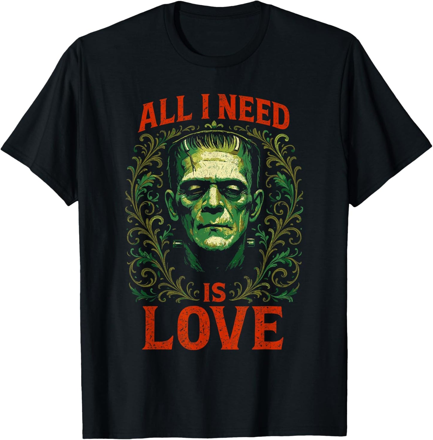 Frankenstein I Need Love | Grunge Horror Halloween T-Shirt - T-Shirt | Black