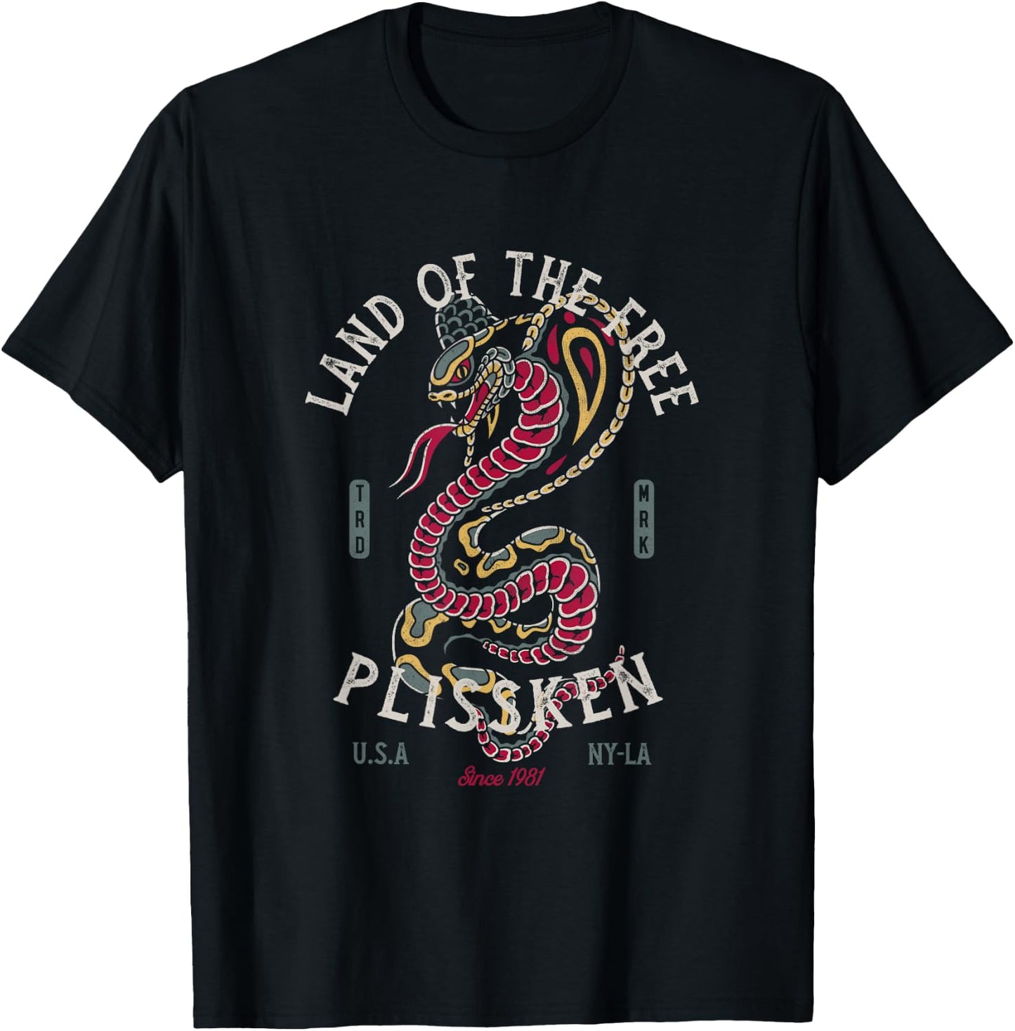 Cobra Traditional Tattoo Snake - Land of the Free T-Shirt - T-Shirt | Black