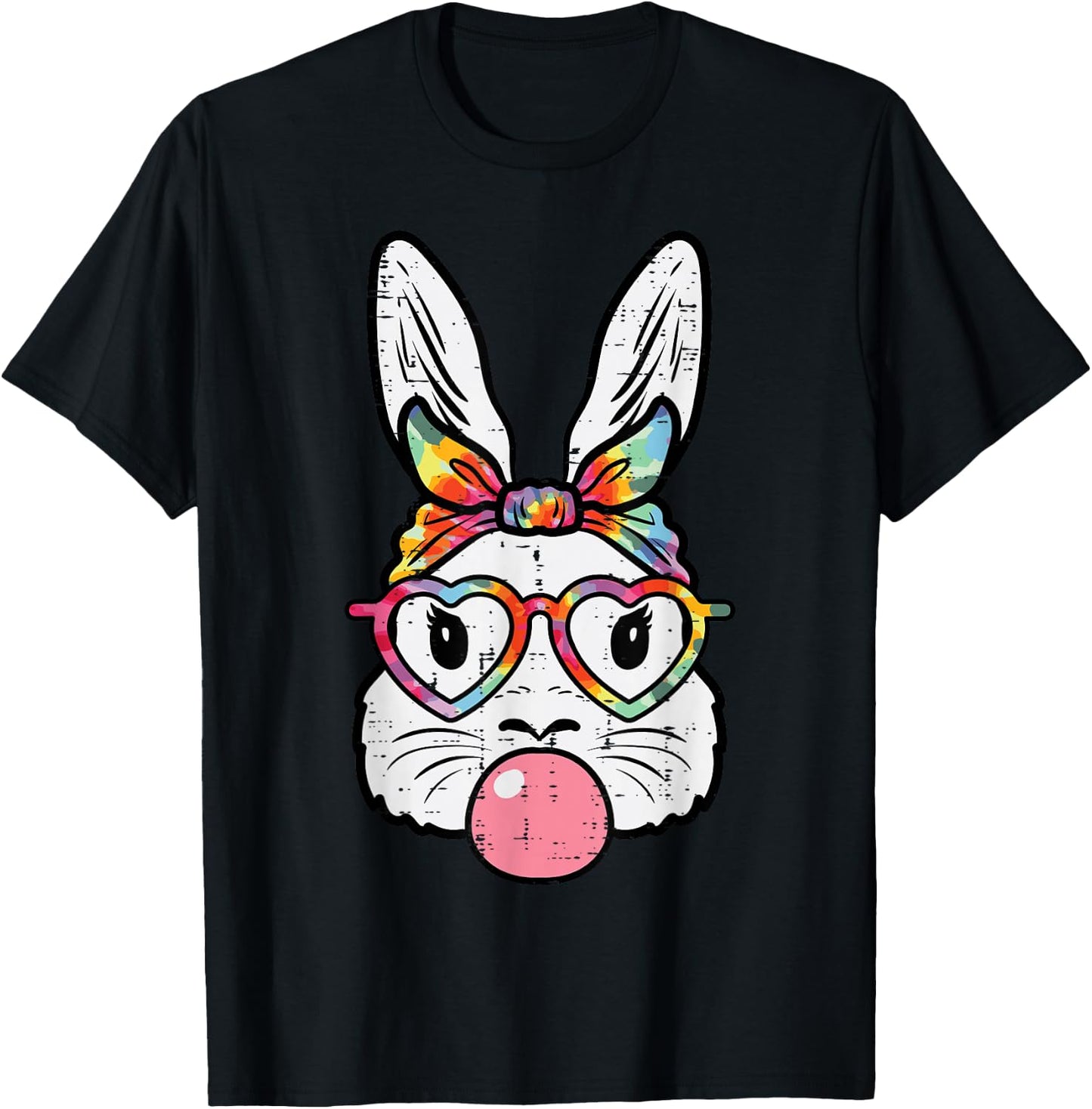 Easter Bunny Face Bubblegum Glasses Rabbit Women Girls Kids T-Shirt - T-Shirt | Black