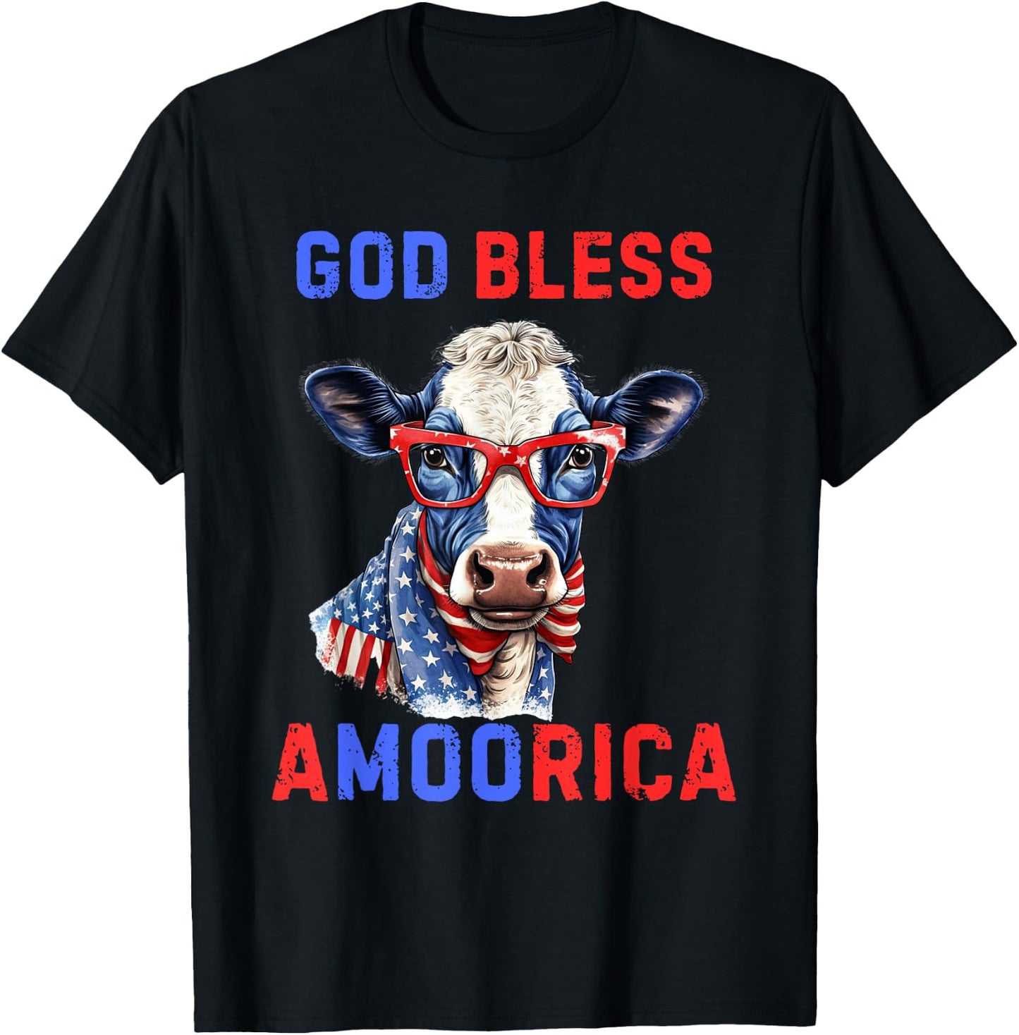 God Bless A Moo Rica Funny 4th of July USA Patriotic Cow Kids Men T-Shirt - T-Shirt | Black